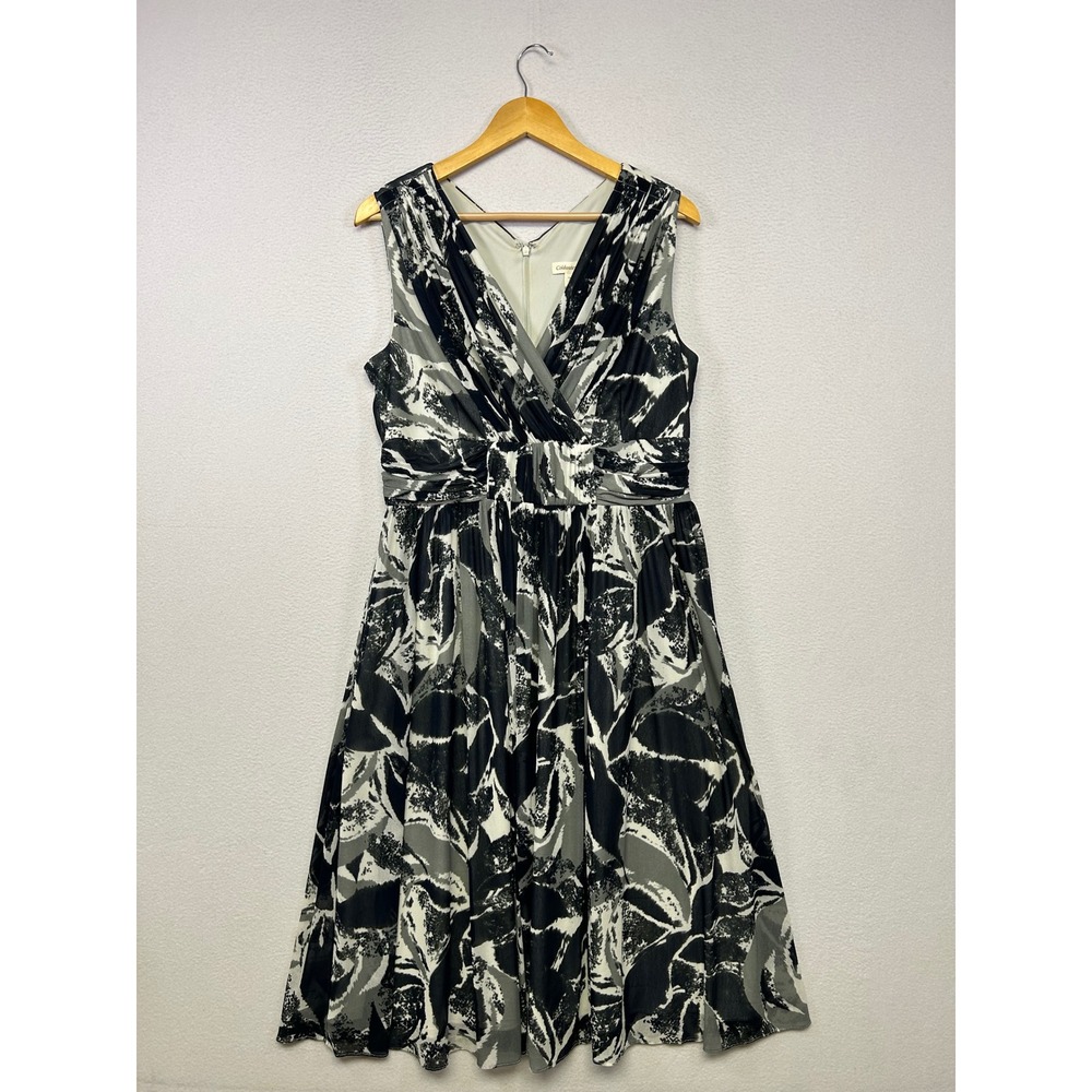 Abstract Floral Elegant Coldwater Creek Womens 12 Black White Mesh Overlay Dress